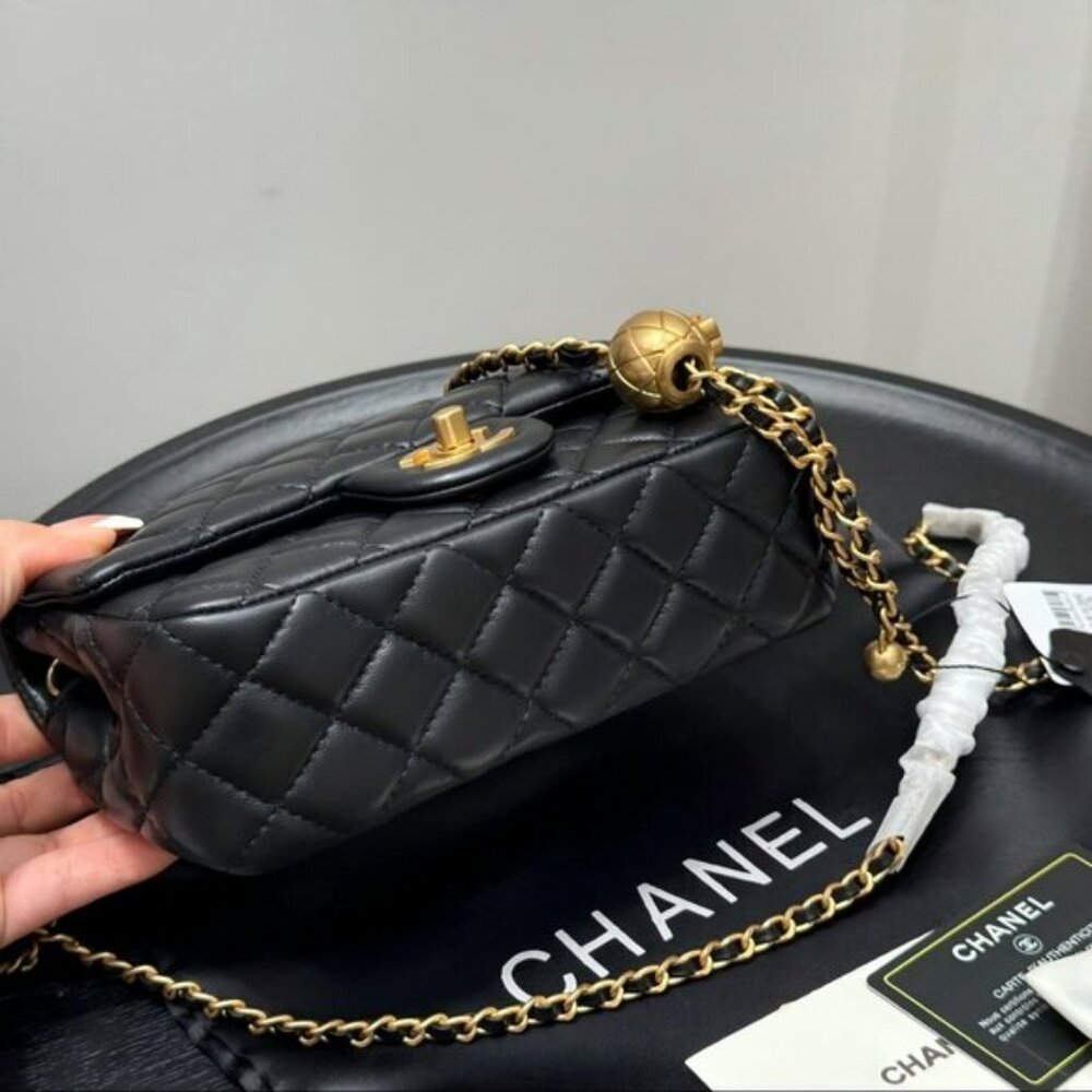 Chanel Mini Black Lambskin Rectangular Pearl Crus… - image 6